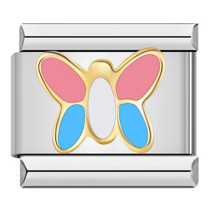Butterfly Italian Charms — Colourful Enamel, Glitter & Gold Bracelet Links