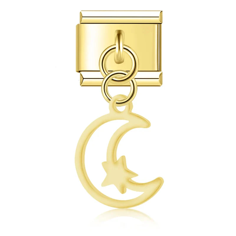 Stars and Moon pendant charms silver gold