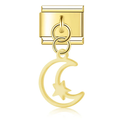 The Stars & Moon Pendant Dangle Charm in Silver & Gold