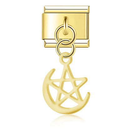 The Stars & Moon Pendant Dangle Charm in Silver & Gold