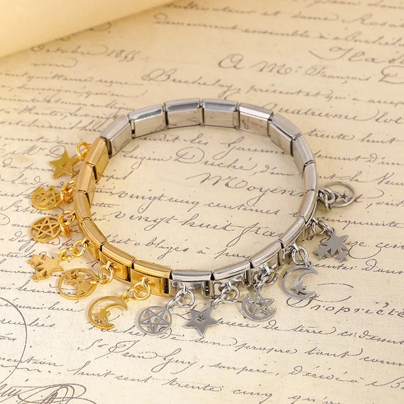 Stars and Moon pendant charms silver gold