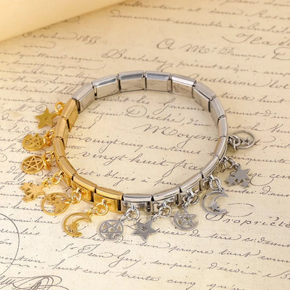 The Stars & Moon Pendant Dangle Charm in Silver & Gold