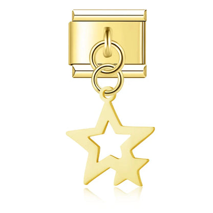 The Star, Moon & Flower Dangle Charm in Silver & Gold