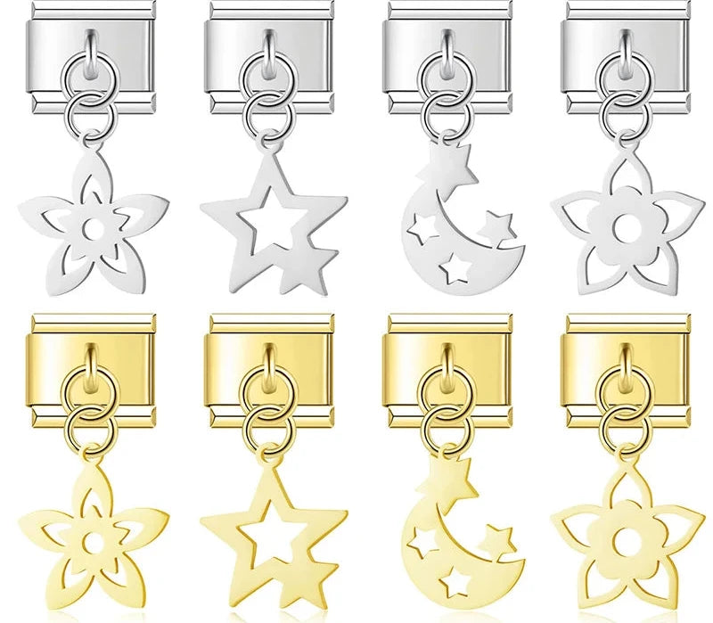Star Moon Flower siver&gold dangle charms