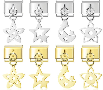 The Star, Moon & Flower Dangle Charm in Silver & Gold