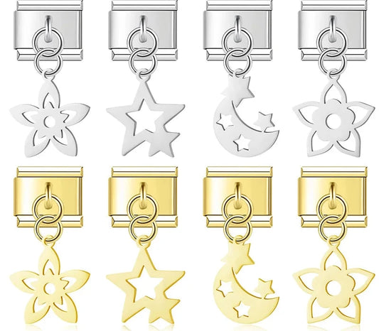 Star Moon Flower siver&gold dangle charms