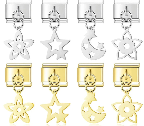 The Star, Moon & Flower Dangle Charm in Silver & Gold