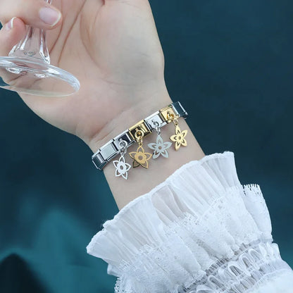 The Star, Moon & Flower Dangle Charm in Silver & Gold