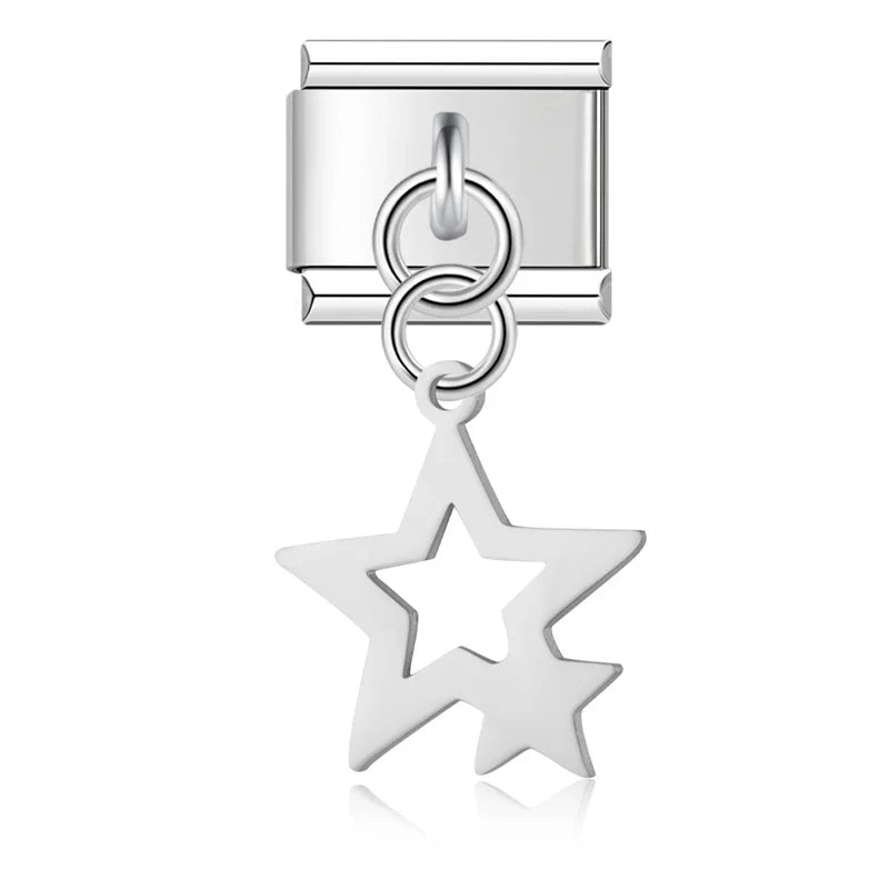 Star Moon Flower siver&gold dangle charms