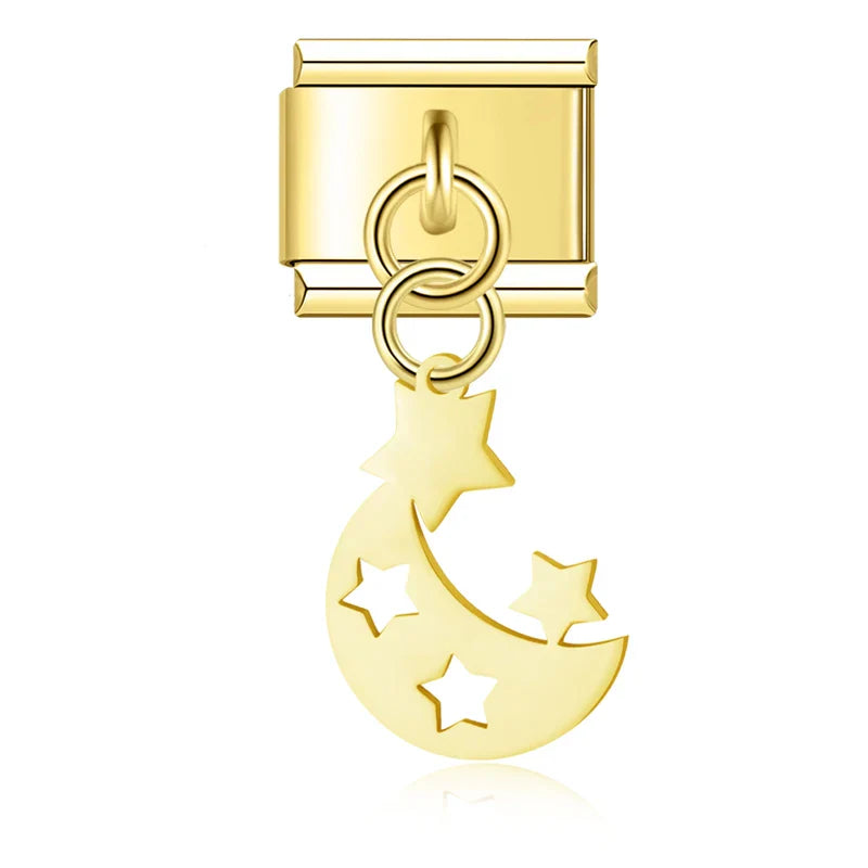 Star Moon Flower siver&gold dangle charms