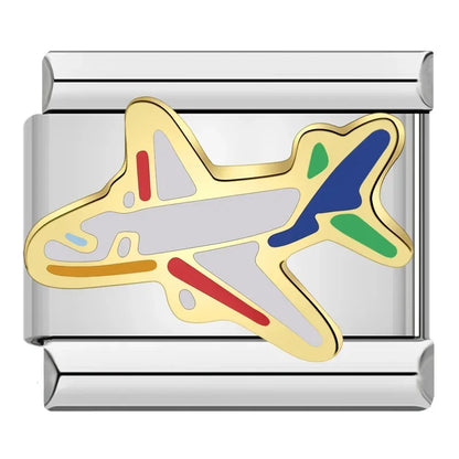 Travel Italian Charms — Airplane, Car, Ship & Motorcycle Bracelet Links