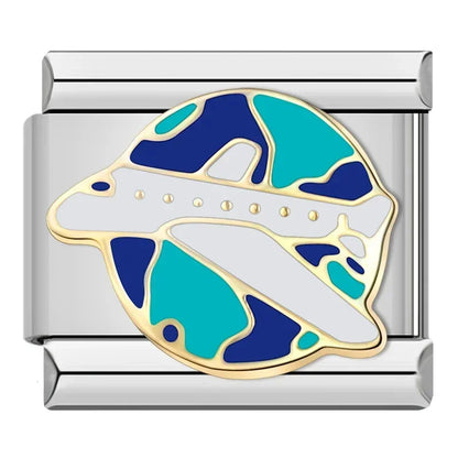 Travel Italian Charms — Airplane, Car, Ship & Motorcycle Bracelet Links