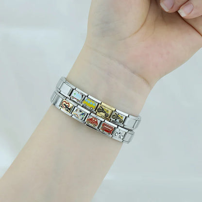 Travel Italian Charms — Airplane, Car, Ship & Motorcycle Bracelet Links