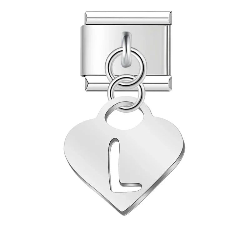 Silver Heart letters dangle charms