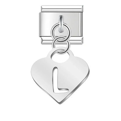Silver Heart Letter A–Z Dangle Italian Charms — Personalised Alphabet Heart Dangle Links
