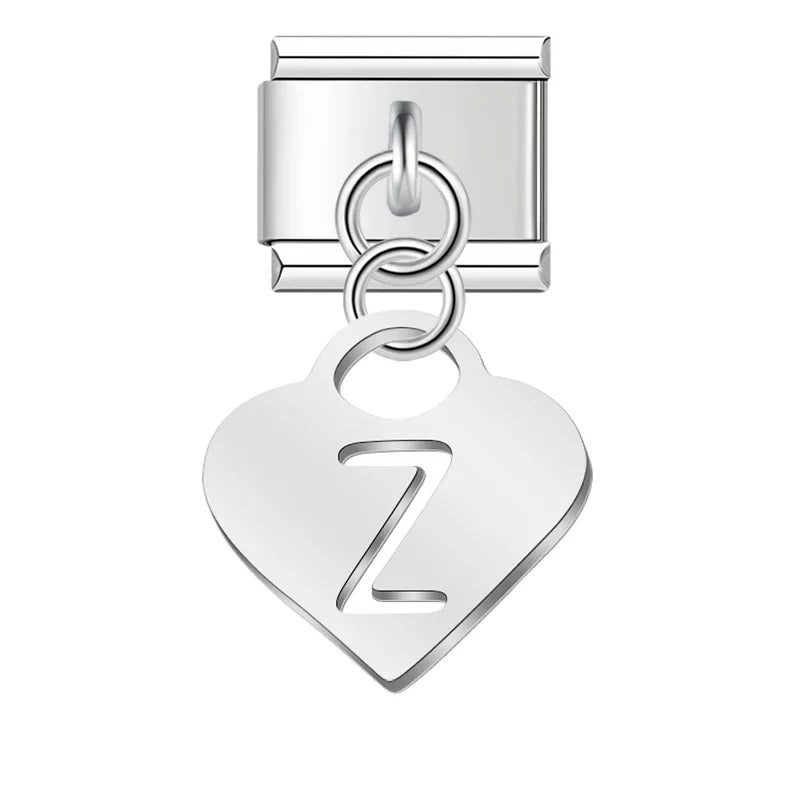 Silver Heart letters dangle charms