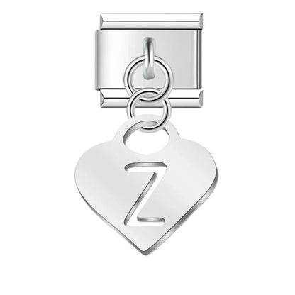 Silver Heart Letter A–Z Dangle Italian Charms — Personalised Alphabet Heart Dangle Links