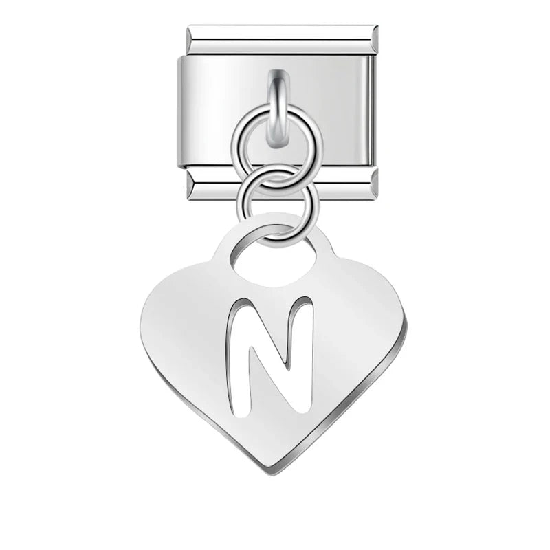 Silver Heart letters dangle charms