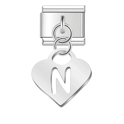 Silver Heart Letter A–Z Dangle Italian Charms — Personalised Alphabet Heart Dangle Links