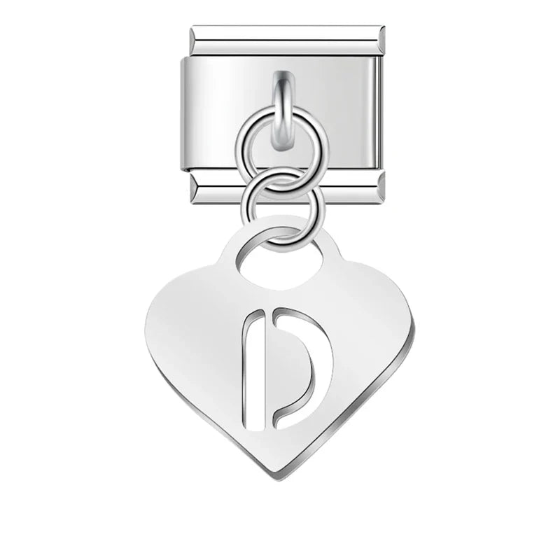 Silver Heart letters dangle charms