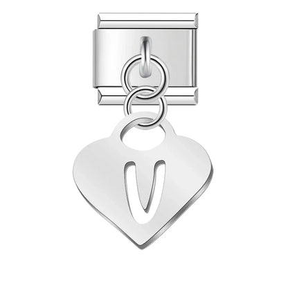 Silver Heart Letter A–Z Dangle Italian Charms — Personalised Alphabet Heart Dangle Links