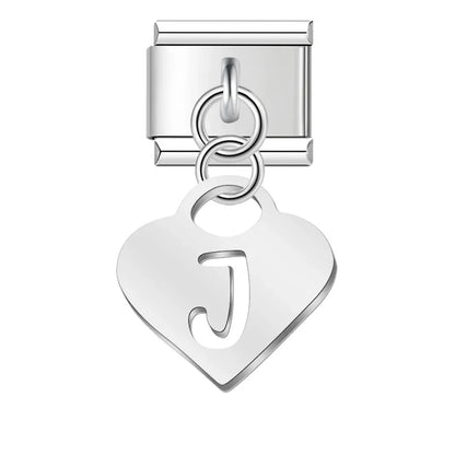 Silver Heart Letter A–Z Dangle Italian Charms — Personalised Alphabet Heart Dangle Links