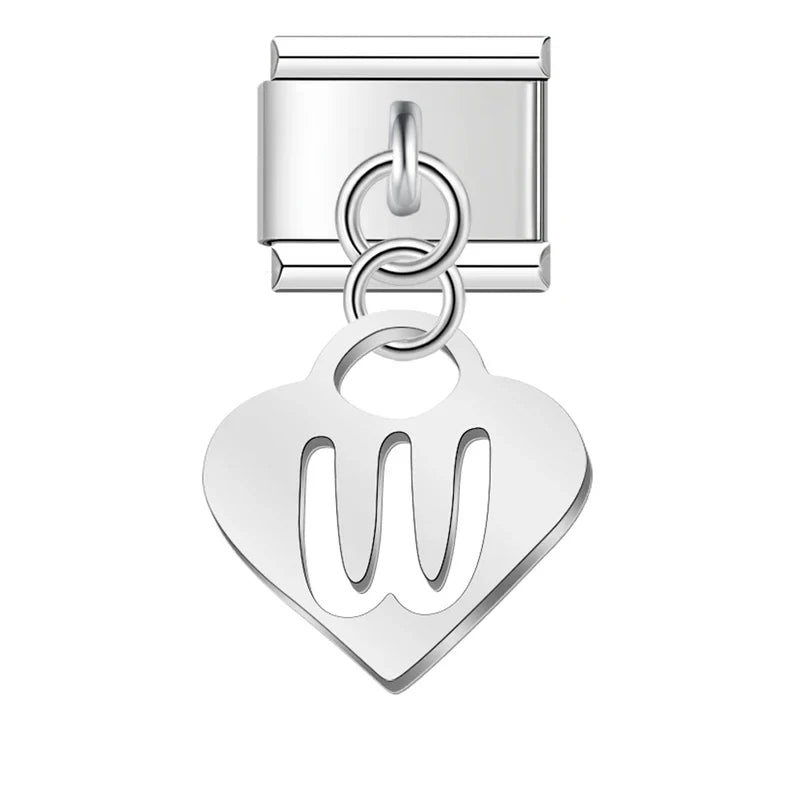 Silver Heart letters dangle charms