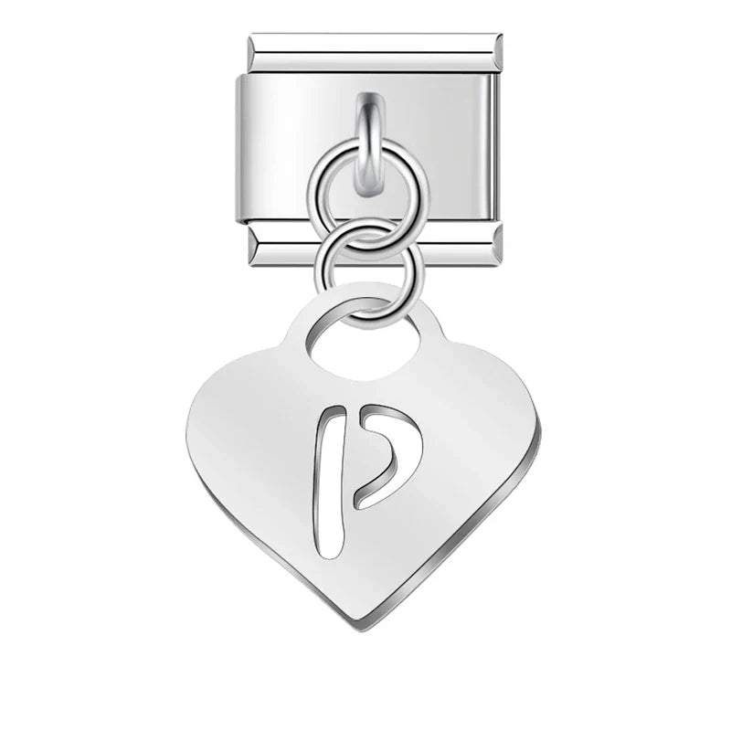 Silver Heart letters dangle charms