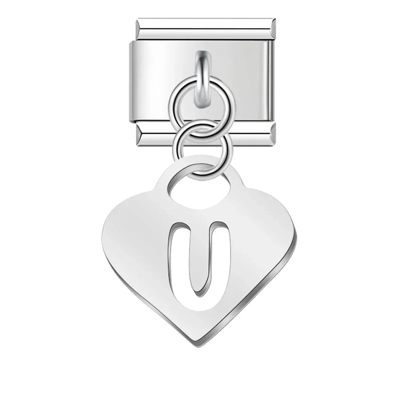 Silver Heart letters dangle charms