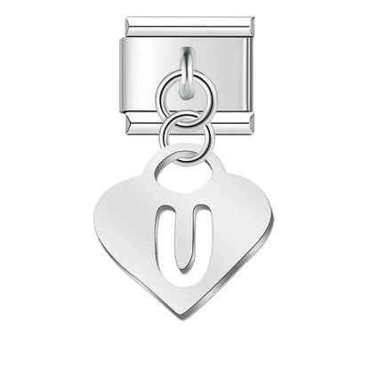 Silver Heart Letter A–Z Dangle Italian Charms — Personalised Alphabet Heart Dangle Links
