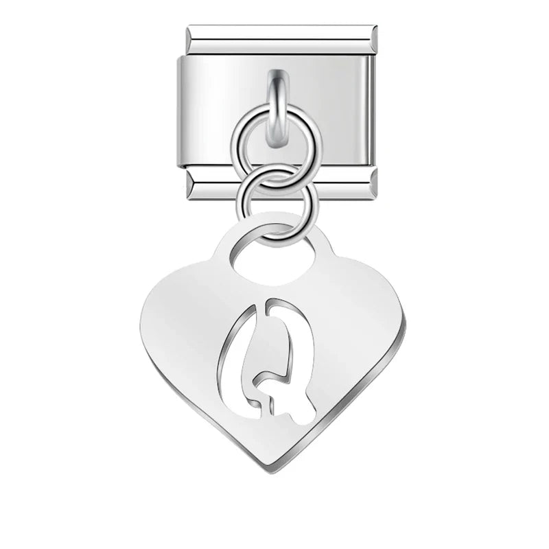 Silver Heart letters dangle charms