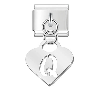 Silver Heart Letter A–Z Dangle Italian Charms — Personalised Alphabet Heart Dangle Links