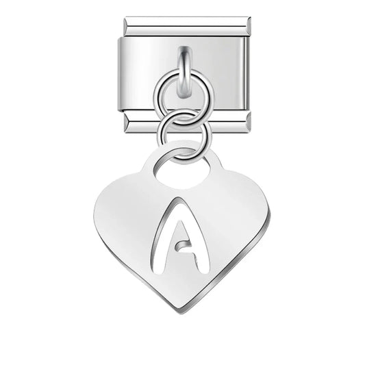 Silver Heart letters dangle charms