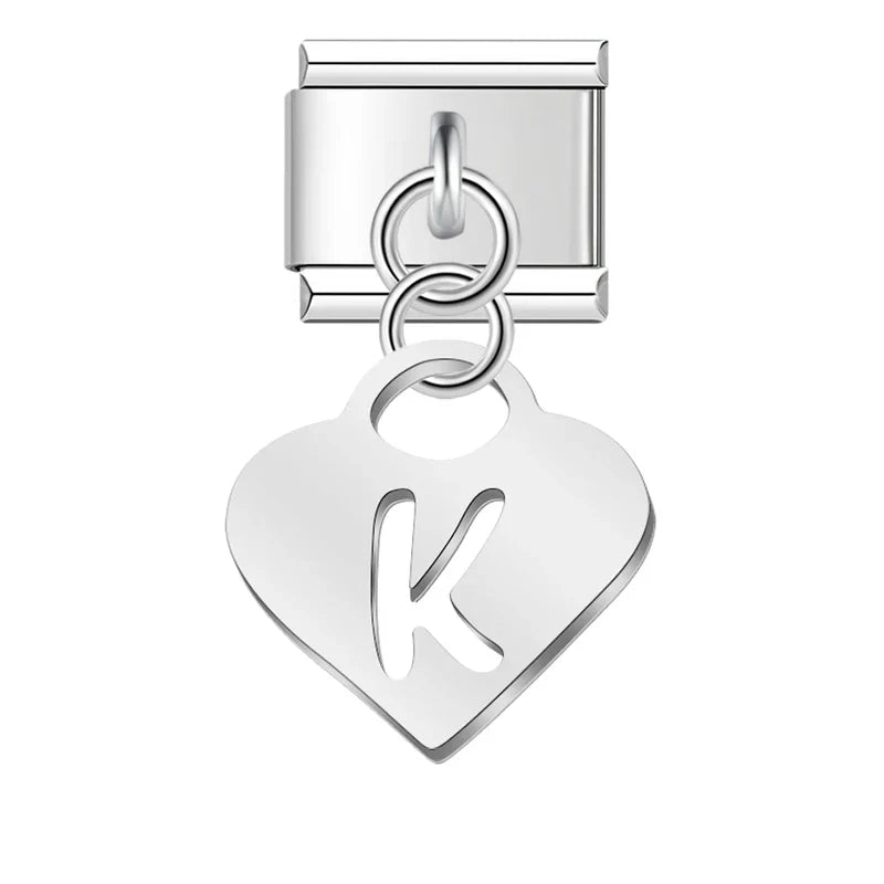 Silver Heart letters dangle charms