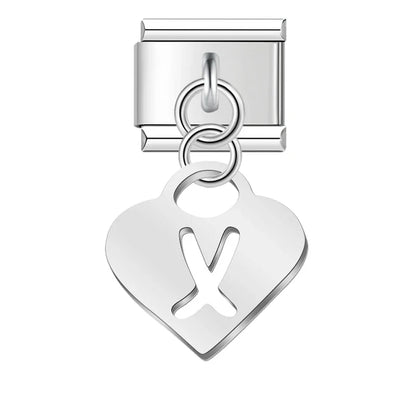 Silver Heart Letter A–Z Dangle Italian Charms — Personalised Alphabet Heart Dangle Links