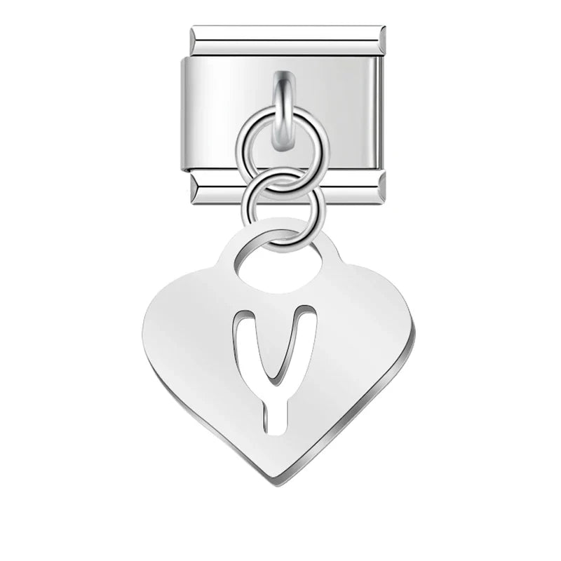Silver Heart letters dangle charms