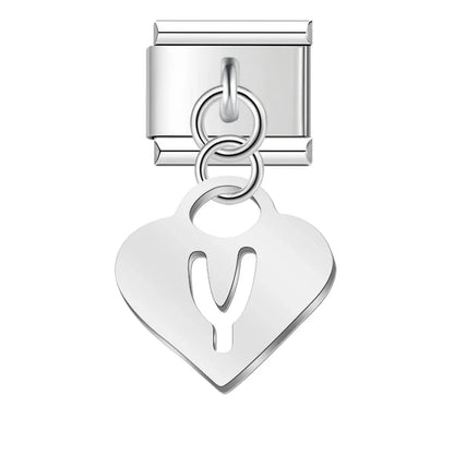 Silver Heart Letter A–Z Dangle Italian Charms — Personalised Alphabet Heart Dangle Links