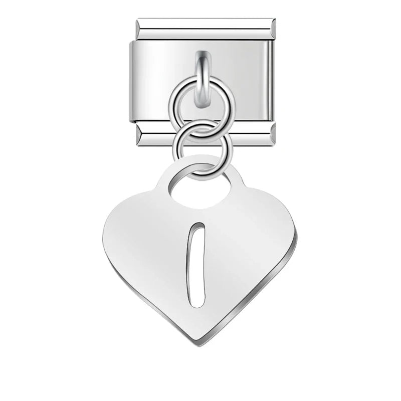 Silver Heart letters dangle charms