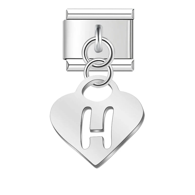 Silver Heart letters dangle charms