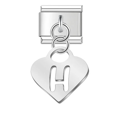 Silver Heart Letter A–Z Dangle Italian Charms — Personalised Alphabet Heart Dangle Links