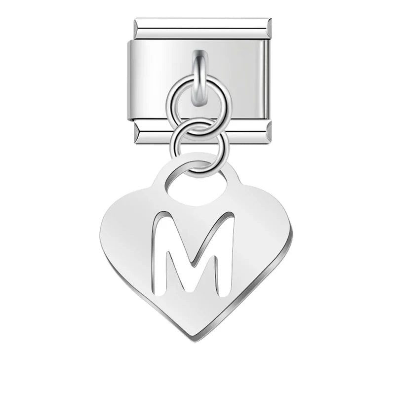 Silver Heart letters dangle charms