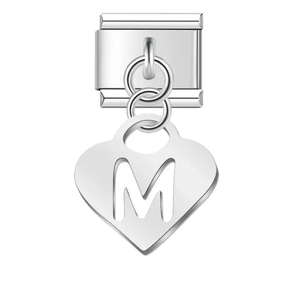 Silver Heart Letter A–Z Dangle Italian Charms — Personalised Alphabet Heart Dangle Links