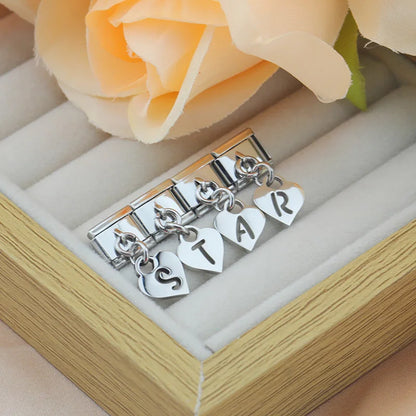 Silver Heart Letter A–Z Dangle Italian Charms — Personalised Alphabet Heart Dangle Links