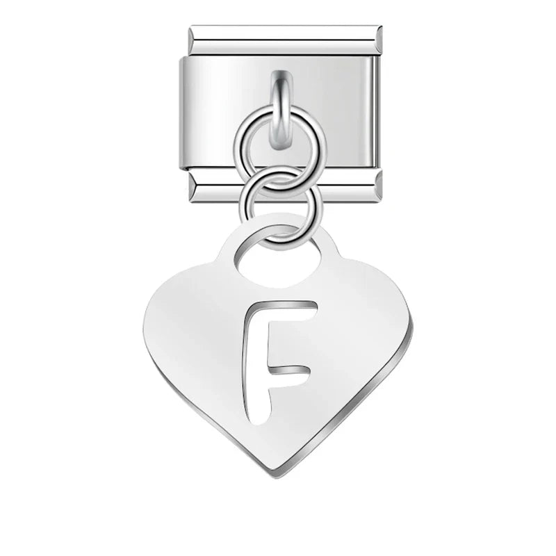 Silver Heart letters dangle charms
