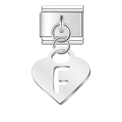 Silver Heart Letter A–Z Dangle Italian Charms — Personalised Alphabet Heart Dangle Links