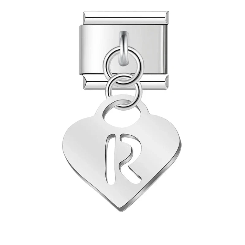 Silver Heart letters dangle charms