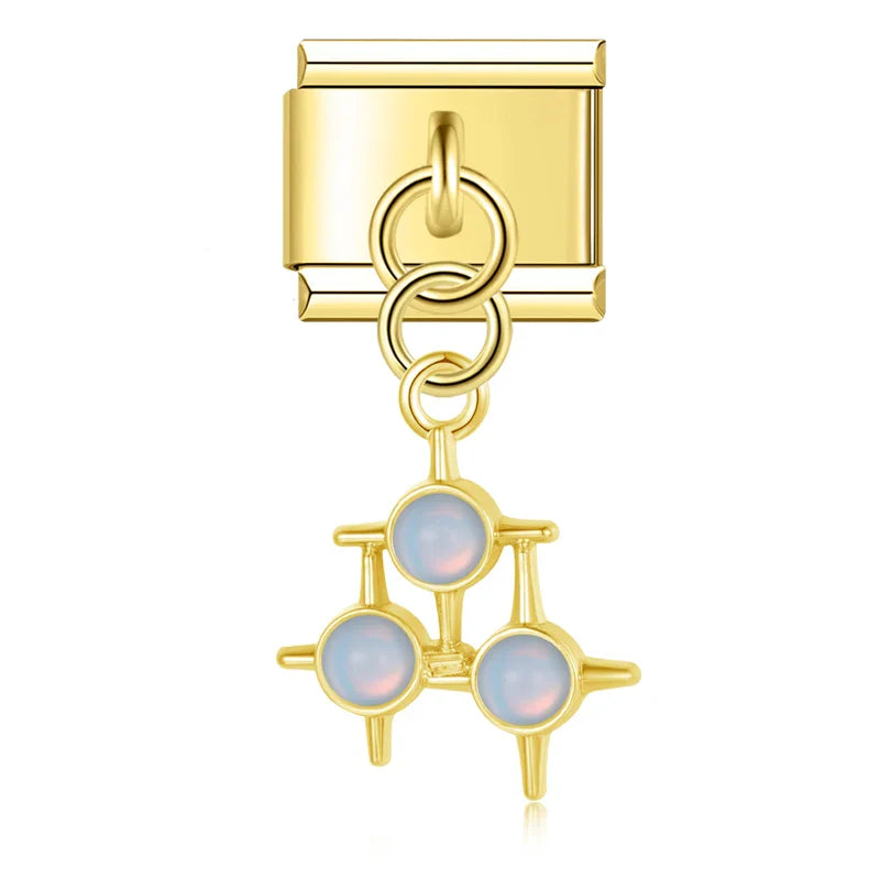 The Opal Star & Geometric Dangle Charm in Silver & Gold