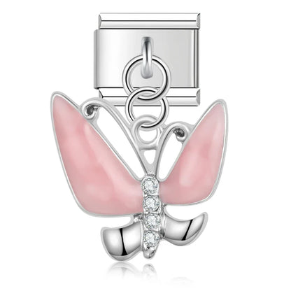 The Marquise Crystal & Enamel Butterfly Dangle Charm in Silver