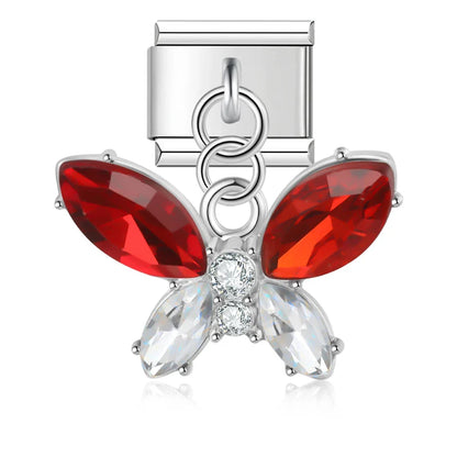The Marquise Crystal & Enamel Butterfly Dangle Charm in Silver