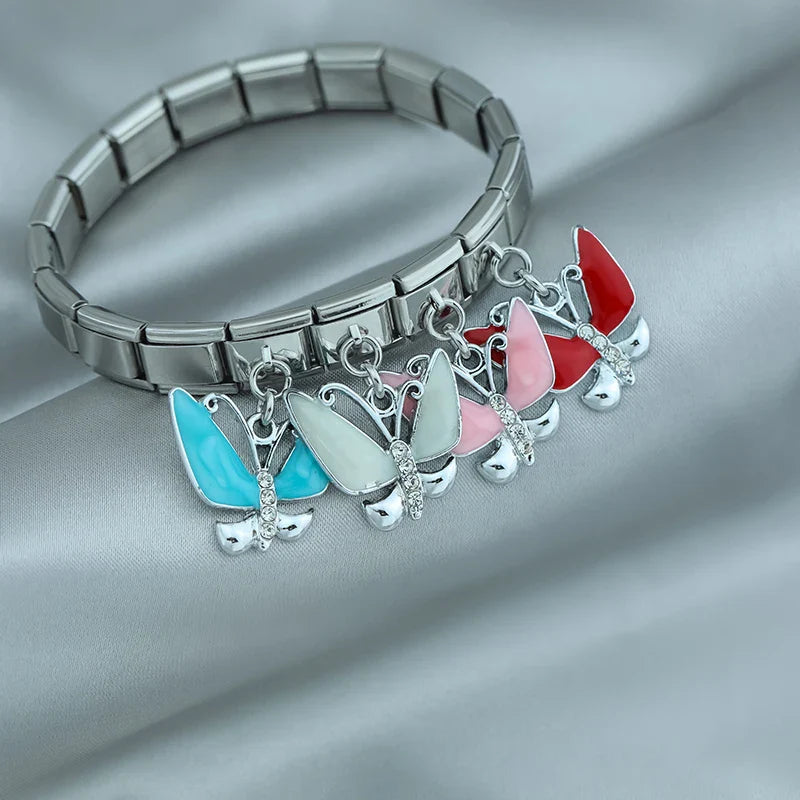 The Marquise Crystal & Enamel Butterfly Dangle Charm in Silver